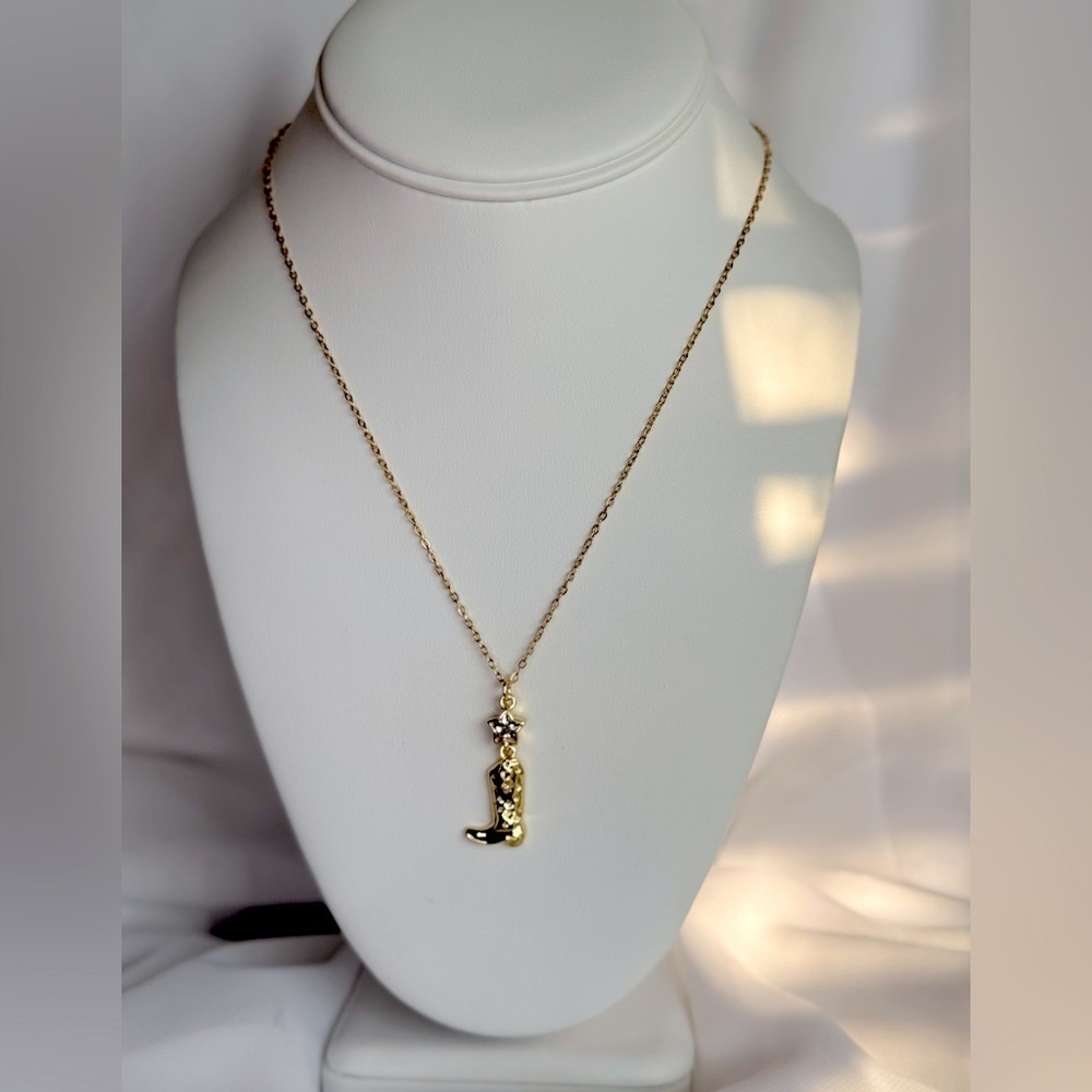 Gold Western Cowboy Boot Pendant Necklace - Picture 2 of 2